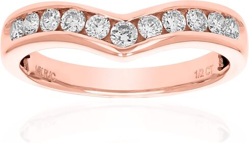 VIR JEWELS 1/2 cttw Diamond Wedding Band for Women, V Shape Round Diamond Wedding Band in 14K Yellow Gold Channel Set, Size 4.5-10 in Saudi Arabia