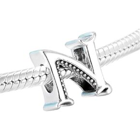Letter Initial A - Z Charm Alphabet Bead 925 Sterling Silver Letter Charms fit for DIY Charm Bracelet & Necklace (P)