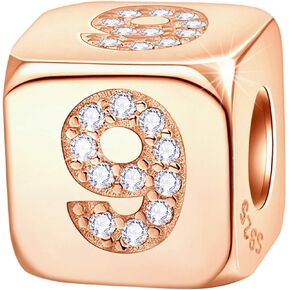 Rose Gold Dice Lucky 0-9 Number and Poker Card Charms with CZ, 925 Sterling Silver Cube Shape Beads fits European Bracelet, Gifts for Birthday/Friends/Mom/Teacher in Kuwait