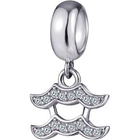 CRISNATA 12 Zodiac Constellation Pendant Charms with Clear CZ, 925 Sterling Silver Horoscope Beads, fits European Birthday Bracelet, Gifts for Mother/Wife/Boyfriends
