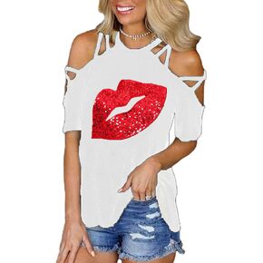 PESION Womens Off The Shoulder Tops Sexy Shiny Shirts Long/Short Sleeves Fashion Graphic T-Shirts Blouses