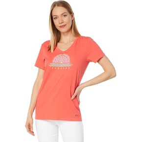 Life is Good Women's Dragonfly Flowers Short Sleeve Crusher Vee