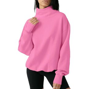 سويت شيرت نسائي كبير الحجم بياقة مدورة من Doshoop وأكمام طويلة وغطاء للرأس كاجوال in Kuwait