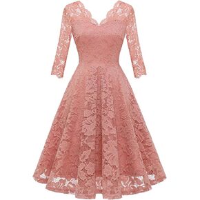 فساتين وصيفة العروس من الدانتيل الزهري العتيق للنساء، رقبة على شكل V، فساتين ضيوف حفل الزفاف، فستان كوكتيل سوينغ in Kuwait