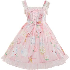 Smiling Angel Sweet Lolita Printed Rabbit Dress Sleeveless Chiffon Lace JSK Princess Dress in Saudi Arabia