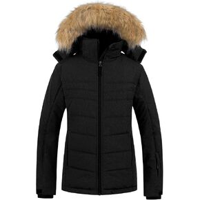 Pursky Women's Waterproof Ski Jacket Winter Puffer Snow Coat Fur Hooded Raincoat