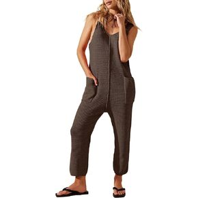 بذلة نسائية من Dongfeng بدون أكمام كاجوال برقبة على شكل حرف V وزرة فضفاضة من قطعة واحدة مع جيوب in Kuwait