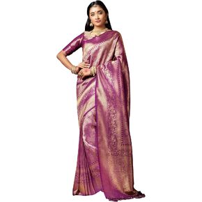 Sarees for Women Banarasi Kanjivaram Silk Woven Sari | Indian Diwali Wedding Gift Saree & Unstitched Blouse