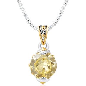 UNY JEWEL Two Tone 16mm CZ Dots Pendant Necklace 16 Inch 2mm Box Chain 4 Inch Extension Chain Birthstone Color Necklace