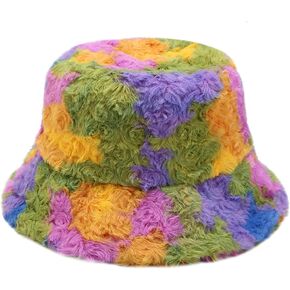 Winter Faux Fur Furry Bucket Hat Fluffy Fuzzy Warm Hat Plush Fisherman Hat for Women Teens Girls