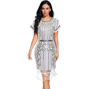 Women's Flapper Dress 1920s Gatsby Sequin Fringe Short Sleeve Cocktail Dresses in Saudi Arabia