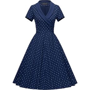 GownTown 1950 Women Dress Shawl Lapel Short Sleeves Cocktail Swing Dress with Pockets in Kuwait
