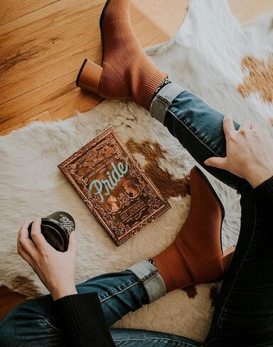 TIJN Women's Fashion Knitted Ankle Boots Classic Square Toe and Chunky Block Mid Heels Comfortable Warm Ankle Booties(Libby) in Kuwait