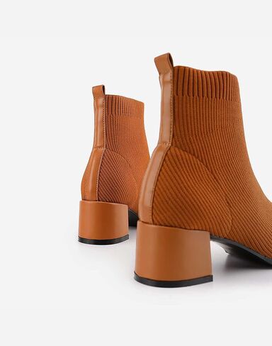 TIJN Women's Fashion Knitted Ankle Boots Classic Square Toe and Chunky Block Mid Heels Comfortable Warm Ankle Booties(Libby) in Kuwait