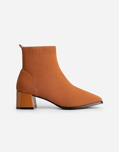 TIJN Women's Fashion Knitted Ankle Boots Classic Square Toe and Chunky Block Mid Heels Comfortable Warm Ankle Booties(Libby) in Kuwait