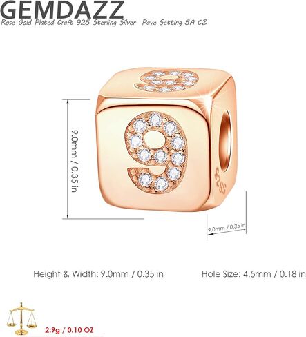 Rose Gold Dice Lucky 0-9 Number and Poker Card Charms with CZ, 925 Sterling Silver Cube Shape Beads fits European Bracelet, Gifts for Birthday/Friends/Mom/Teacher in Kuwait