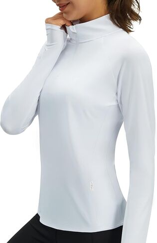 PERSIT Women's UPF 50+ Long Sleeve Shirts Workout Hiking Running Sun Protection T-Shirt Quick Dry Half-Zip Thumb Holes Tops in Kuwait