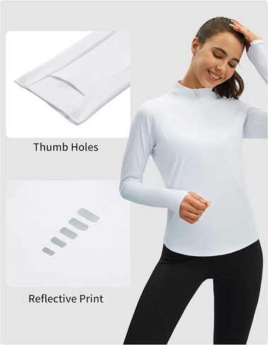 PERSIT Women's UPF 50+ Long Sleeve Shirts Workout Hiking Running Sun Protection T-Shirt Quick Dry Half-Zip Thumb Holes Tops in Kuwait