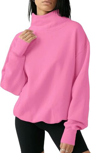 سويت شيرت نسائي كبير الحجم بياقة مدورة من Doshoop وأكمام طويلة وغطاء للرأس كاجوال in Kuwait