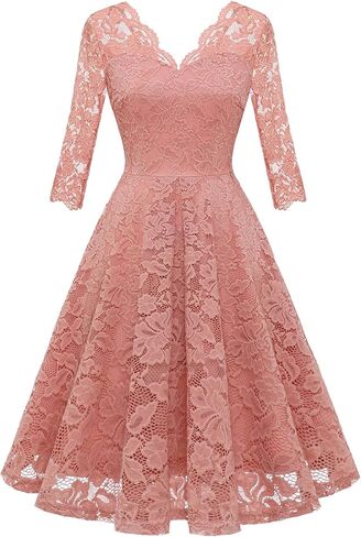 فساتين وصيفة العروس من الدانتيل الزهري العتيق للنساء، رقبة على شكل V، فساتين ضيوف حفل الزفاف، فستان كوكتيل سوينغ in Kuwait