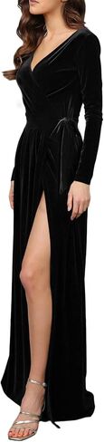 فستان نسائي من Oumbivil Morticia Addams فستان تنكري بأكمام طويلة مثير ملفوف على شكل توليب بفتحة أمامية كاملة أزياء الهالوين الطويلة in Kuwait
