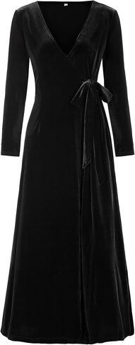 فستان نسائي من Oumbivil Morticia Addams فستان تنكري بأكمام طويلة مثير ملفوف على شكل توليب بفتحة أمامية كاملة أزياء الهالوين الطويلة in Kuwait