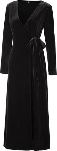 فستان نسائي من Oumbivil Morticia Addams فستان تنكري بأكمام طويلة مثير ملفوف على شكل توليب بفتحة أمامية كاملة أزياء الهالوين الطويلة in Kuwait