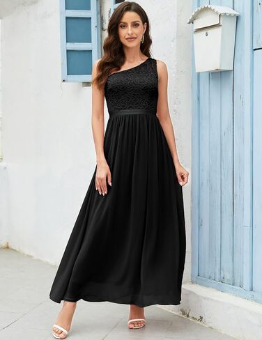 فستان Wedtrend نسائي طويل بكتف واحد بدون أكمام من الدانتيل الزهري لوصيفة العروس، فستان طويل للحفلات الراقصة in Kuwait