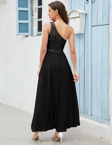 فستان Wedtrend نسائي طويل بكتف واحد بدون أكمام من الدانتيل الزهري لوصيفة العروس، فستان طويل للحفلات الراقصة in Kuwait