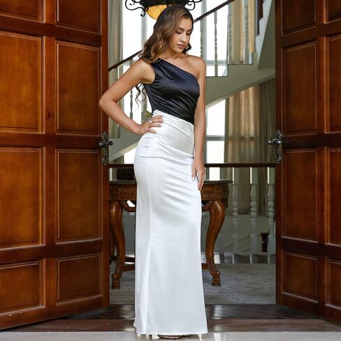 فستان Miss ord نسائي رسمي من الساتان بكتف واحد لحفلات التخرج حورية البحر، فستان سهرة بدون أكمام in Kuwait