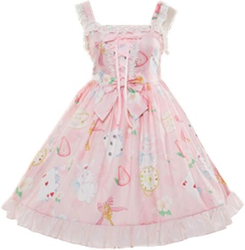 Smiling Angel Sweet Lolita Printed Rabbit Dress Sleeveless Chiffon Lace JSK Princess Dress in Kuwait