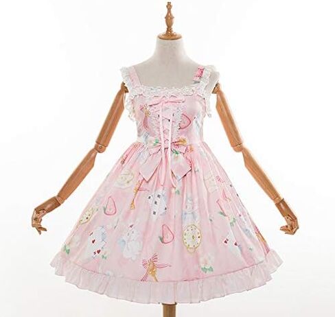 Smiling Angel Sweet Lolita Printed Rabbit Dress Sleeveless Chiffon Lace JSK Princess Dress in Kuwait