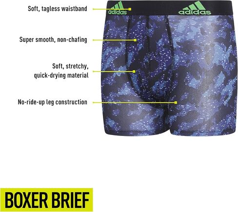 adidas Kids-Boy's Performance Boxer Briefs Underwear (4-Pack), Galaxy Camo Black-Dark Blue/Dark Blue/Black, Medium in Saudi Arabia