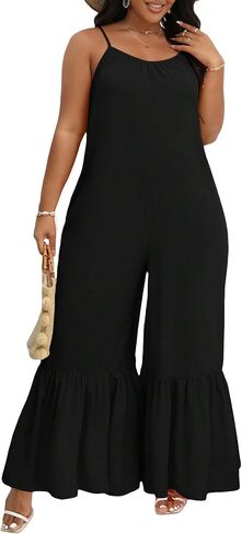 SOLY HUX Women's Plus Size Cami Jumpsuit Spaghetti Strap Ruffle Hem Wide Leg Loose Pants in Saudi Arabia