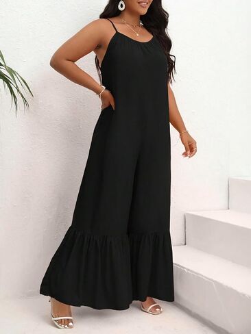 SOLY HUX Women's Plus Size Cami Jumpsuit Spaghetti Strap Ruffle Hem Wide Leg Loose Pants in Saudi Arabia