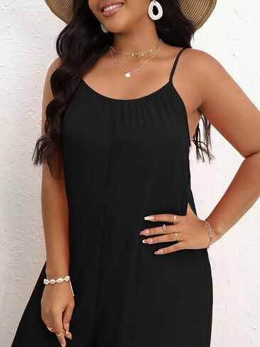 SOLY HUX Women's Plus Size Cami Jumpsuit Spaghetti Strap Ruffle Hem Wide Leg Loose Pants in Saudi Arabia
