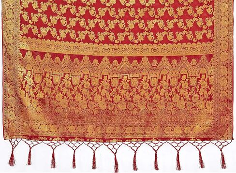 الساري الهندي Vardha للنساء من حرير شيفون باناراسي || هدية الساري الهندي المنسوج لحفلات الزفاف العرقية مع بلوزة غير مخيطة in Kuwait