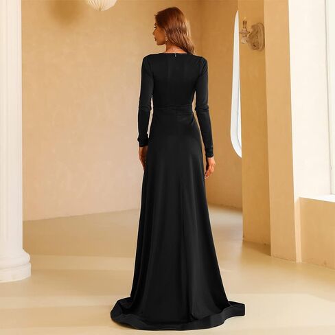 فستان Lin Lin Q نسائي مثير بفتحة رقبة متدلية وفخذ طويل للحفلات الراقصة، فستان سهرة ضيق بأكمام طويلة لالتقاط الصور in Kuwait