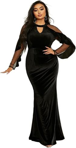 فستان Miss ord نسائي طويل رسمي مخملي بأكمام طويلة وفتحة على شكل حورية البحر، فستان حفلات مسائية Bodycon in Kuwait