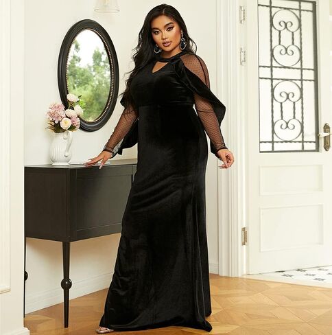 فستان Miss ord نسائي طويل رسمي مخملي بأكمام طويلة وفتحة على شكل حورية البحر، فستان حفلات مسائية Bodycon in Kuwait