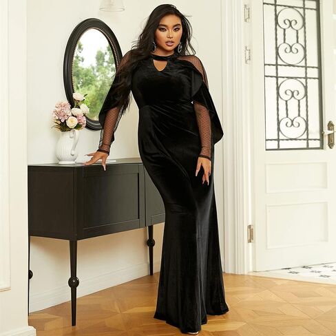 فستان Miss ord نسائي طويل رسمي مخملي بأكمام طويلة وفتحة على شكل حورية البحر، فستان حفلات مسائية Bodycon in Kuwait