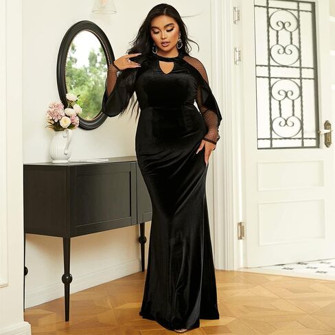 فستان Miss ord نسائي طويل رسمي مخملي بأكمام طويلة وفتحة على شكل حورية البحر، فستان حفلات مسائية Bodycon in Kuwait