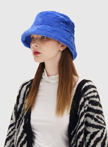 Winter Faux Fur Furry Bucket Hat Fluffy Fuzzy Warm Hat Plush Fisherman Hat for Women Teens Girls in Kuwait