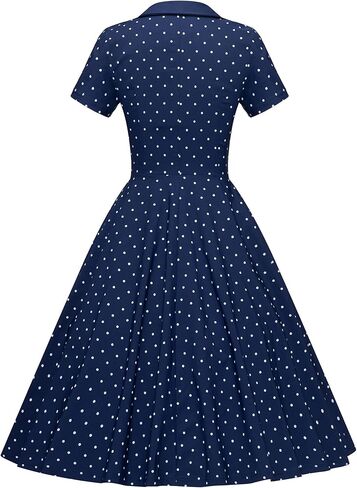 GownTown 1950 Women Dress Shawl Lapel Short Sleeves Cocktail Swing Dress with Pockets in Kuwait
