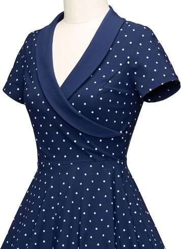 GownTown 1950 Women Dress Shawl Lapel Short Sleeves Cocktail Swing Dress with Pockets in Kuwait