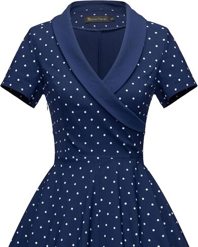 GownTown 1950 Women Dress Shawl Lapel Short Sleeves Cocktail Swing Dress with Pockets in Kuwait