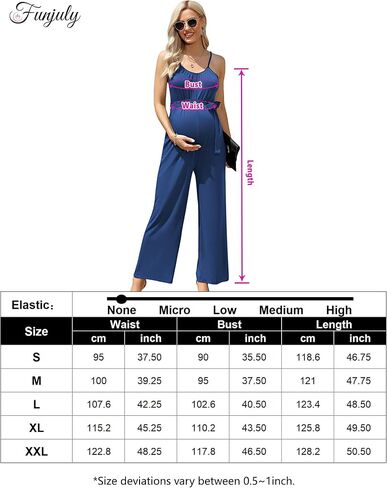 FUNJULY Women's Maternity Jumpsuit Wide Leg Sleeveless Adjustable Strap Pockets Casual Romper with Belt in Saudi Arabia