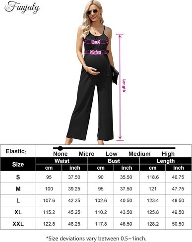 FUNJULY Women's Maternity Jumpsuit Wide Leg Sleeveless Adjustable Strap Pockets Casual Romper with Belt in Kuwait