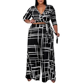 ملابس Tanmolo النسائية ذات الحجم الكبير المكونة من قطعتين وأكمام 3/4 مجموعات متطابقة للصالة واسعة الساق بدلة رياضية مع جيوب in Kuwait