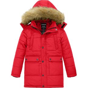 Wantdo Boy's Mid-Long Warm Winter Coat Quilted Fleece Lined Puffer Jacket with Detachable Fur Hood